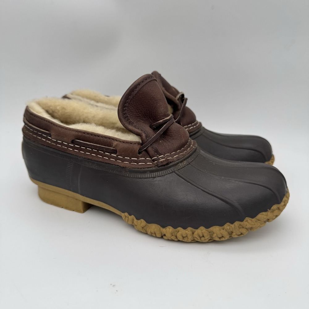 LL Bean Boots Sherpa Lined Rubber Moc Shoes Womens 6 Low Top Made In Maine